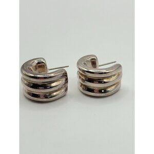 Sterling Silver 925 Chunky Triple Band Hoop Earrings